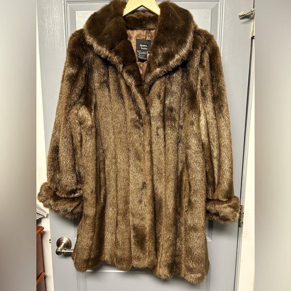 dennis basso Brown Faux Fur Coat